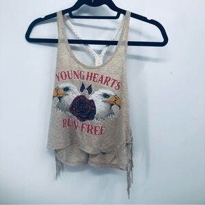 XXI Women’s tan spaghetti strap crop top‎ Size Small biker chick rocker